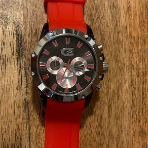 Croton ChronoGraph 3 Eye Sharp Red Rubber Watch CX328023SSRD